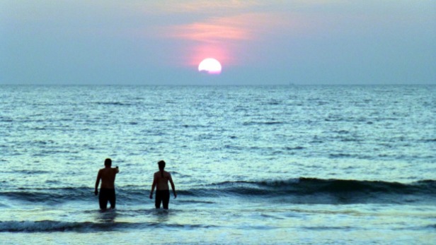 Sunset swim after a bouncy day in Goa, India