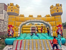 Bouncy castle in the brick kiln school near Lahore, Pakistan